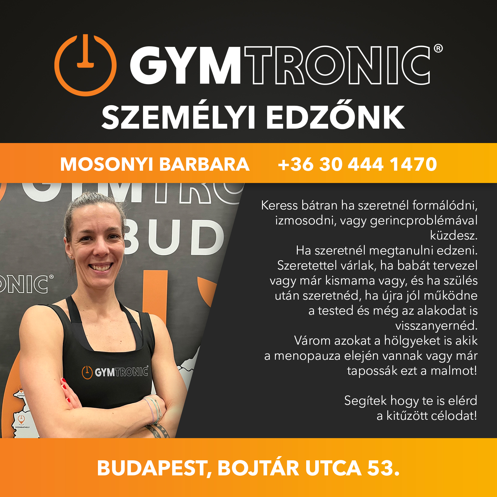 Mosonyi Barbara GYMtronic Óbuda személyi edző
