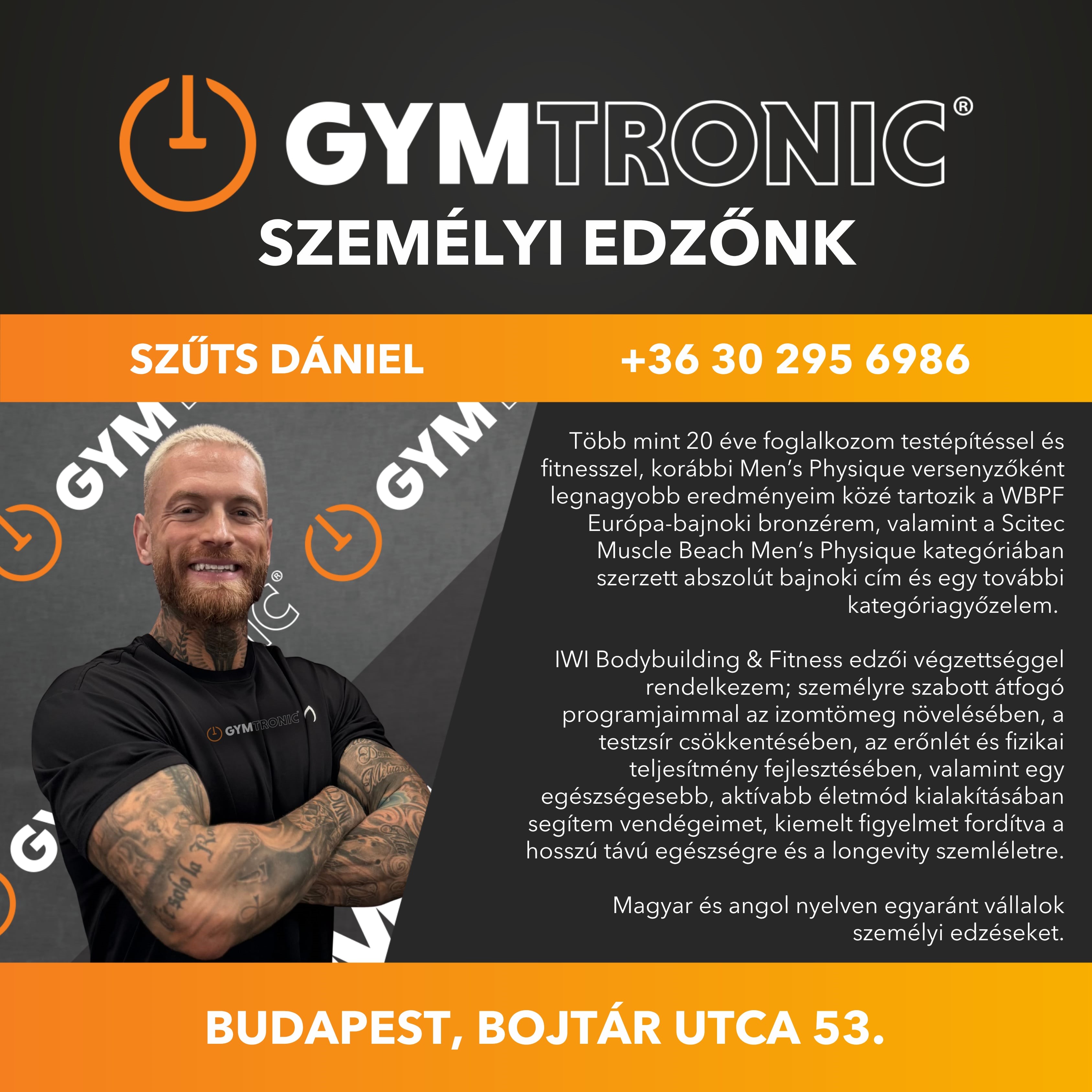 Szűts Dániel GYMtronic Óbuda személyi edző